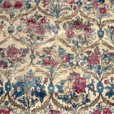 Antique Kirman Carpet With Floral Decoration, 142 X 212 Cm, Wool & Silk, 1880, Kadjar Dynasty, 19th Century-photo-4