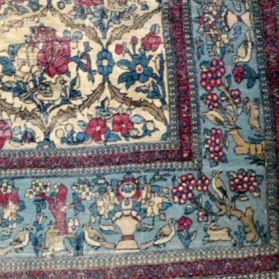 Antique Kirman Carpet With Floral Decoration, 142 X 212 Cm, Wool & Silk, 1880, Kadjar Dynasty, 19th Century-photo-5