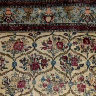 Antique Kirman Carpet With Floral Decoration, 142 X 212 Cm, Wool & Silk, 1880, Kadjar Dynasty, 19th Century-photo-6