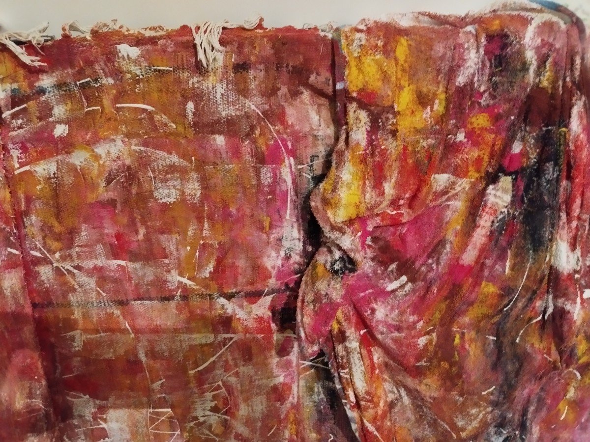 Erwin Steinbach (1964) Painted Raw Linen / Art Brut Chiffon II - 120 Cm X 143 Cm-photo-3