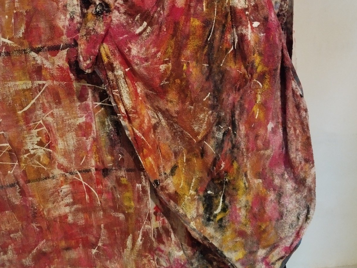 Erwin Steinbach (1964) Painted Raw Linen / Art Brut Chiffon II - 120 Cm X 143 Cm-photo-4