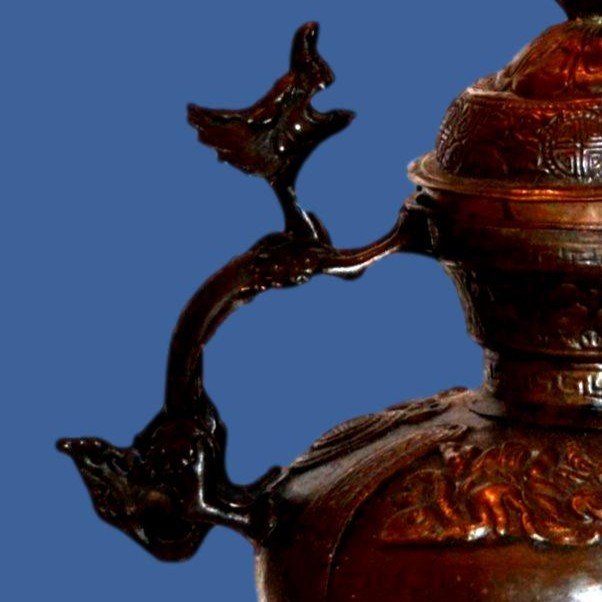 Ritual Dragon Ewer, Ht 34 Cm, Tibet, Repoussé Copper, Beautiful State Of Preservation, 19th Century-photo-2