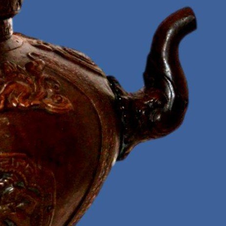 Ritual Dragon Ewer, Ht 34 Cm, Tibet, Repoussé Copper, Beautiful State Of Preservation, 19th Century-photo-4