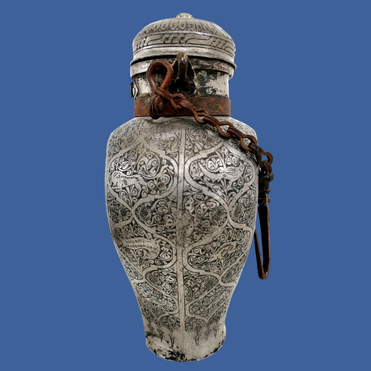 Sernij, Rare Tinned Copper Wedding Milk Jug, Iran, Tabriz Region, 19th Century-photo-2