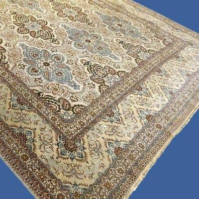 Signed Kashan Rug, 284 X 412 Cm, Hand-knotted Kork Wool Circa 1930-1950 In Iran, Very Good Condition-photo-4