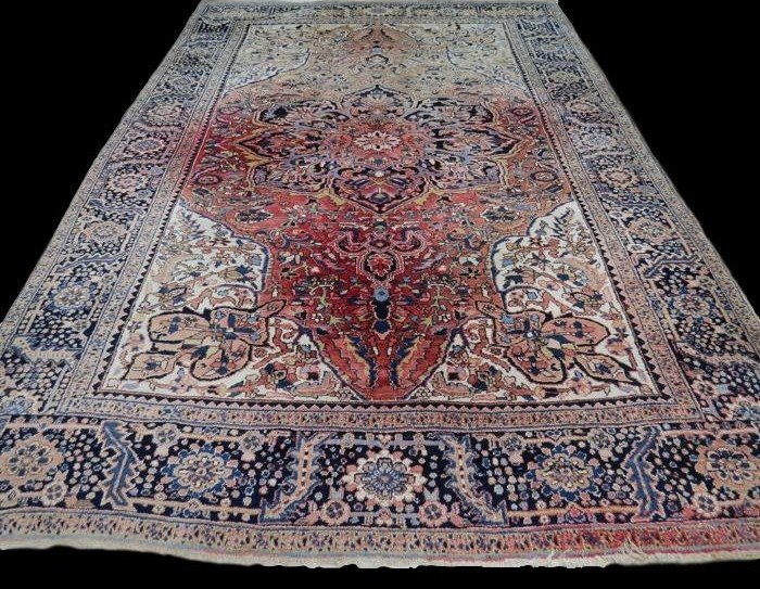 Tapis Meina ancien, 242 cm x 343 cm, famille des Hériz, laine nouée main en Iran vers 1930, -photo-2