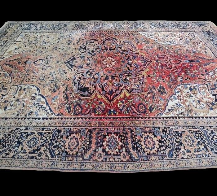 Tapis Meina ancien, 242 cm x 343 cm, famille des Hériz, laine nouée main en Iran vers 1930, -photo-4