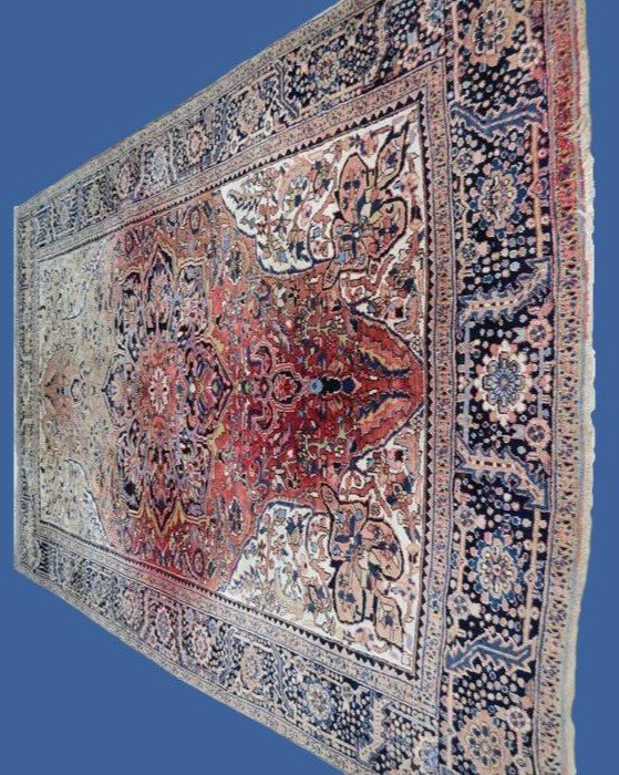 Tapis Meina ancien, 242 cm x 343 cm, famille des Hériz, laine nouée main en Iran vers 1930, -photo-1