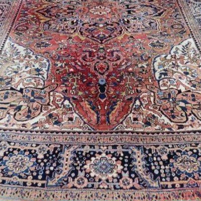 Tapis Meina ancien, 242 cm x 343 cm, famille des Hériz, laine nouée main en Iran vers 1930, -photo-5