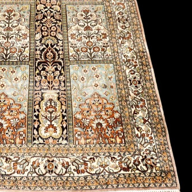 Kashmir Silk Rug, 91 X 156 Cm, Hand Knotted Silk, Jammu And Kashmir Circa 1970-1980, -photo-4