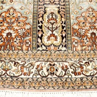 Kashmir Silk Rug, 91 X 156 Cm, Hand Knotted Silk, Jammu And Kashmir Circa 1970-1980, -photo-5