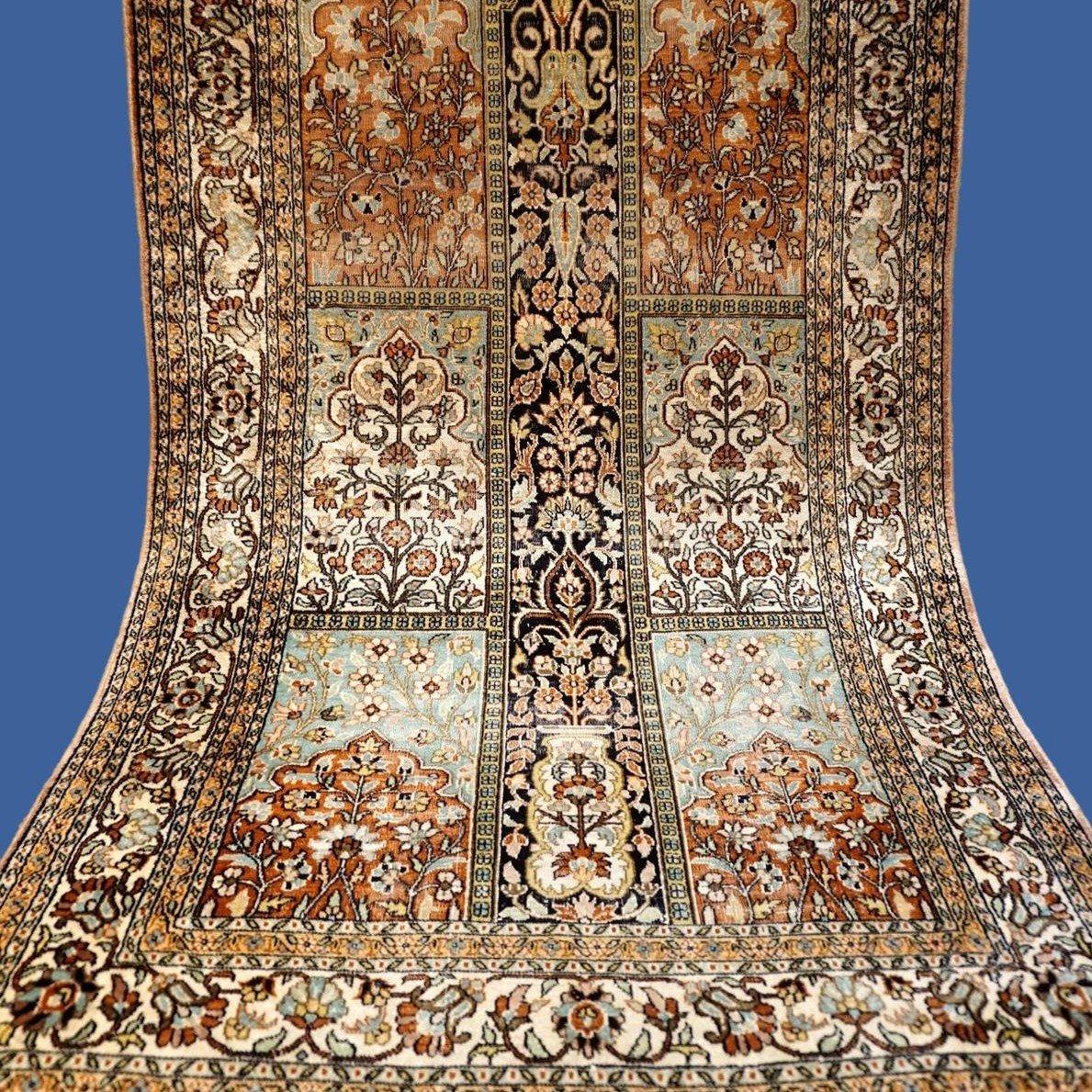 Kashmir Silk Rug, 91 X 156 Cm, Hand Knotted Silk, Jammu And Kashmir Circa 1970-1980, 