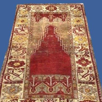 Tapis Moudjour de prière ancien, 105 x 160 cm, laine / laine, Anatolie, Turquie, milieu  XIXème-photo-2