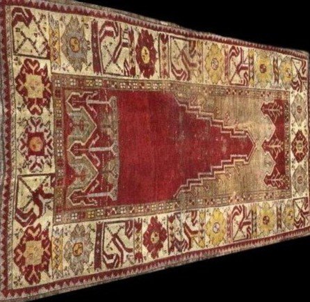 Tapis Moudjour de prière ancien, 105 x 160 cm, laine / laine, Anatolie, Turquie, milieu  XIXème-photo-2