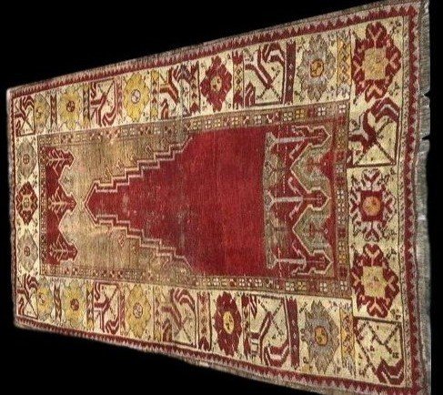 Tapis Moudjour de prière ancien, 105 x 160 cm, laine / laine, Anatolie, Turquie, milieu  XIXème-photo-3