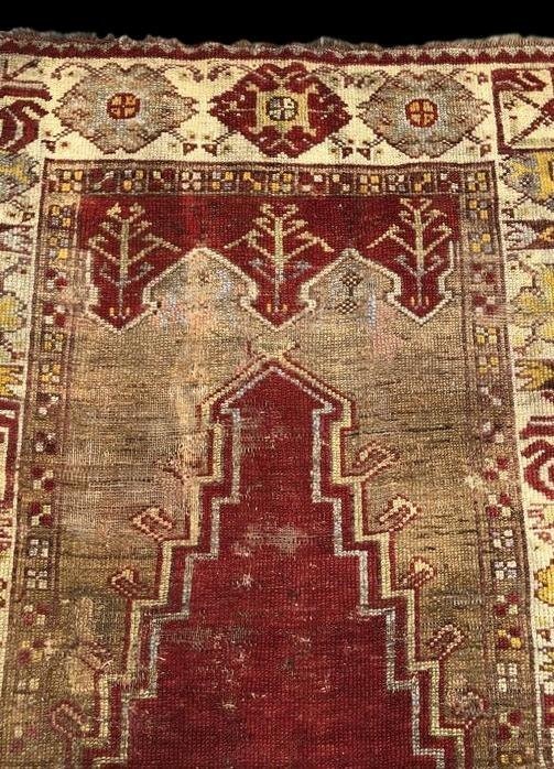 Tapis Moudjour de prière ancien, 105 x 160 cm, laine / laine, Anatolie, Turquie, milieu  XIXème-photo-4