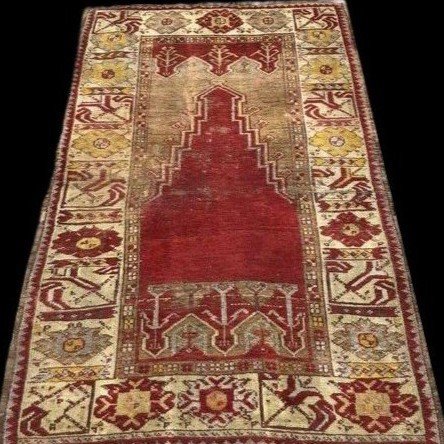 Tapis Moudjour de prière ancien, 105 x 160 cm, laine / laine, Anatolie, Turquie, milieu  XIXème