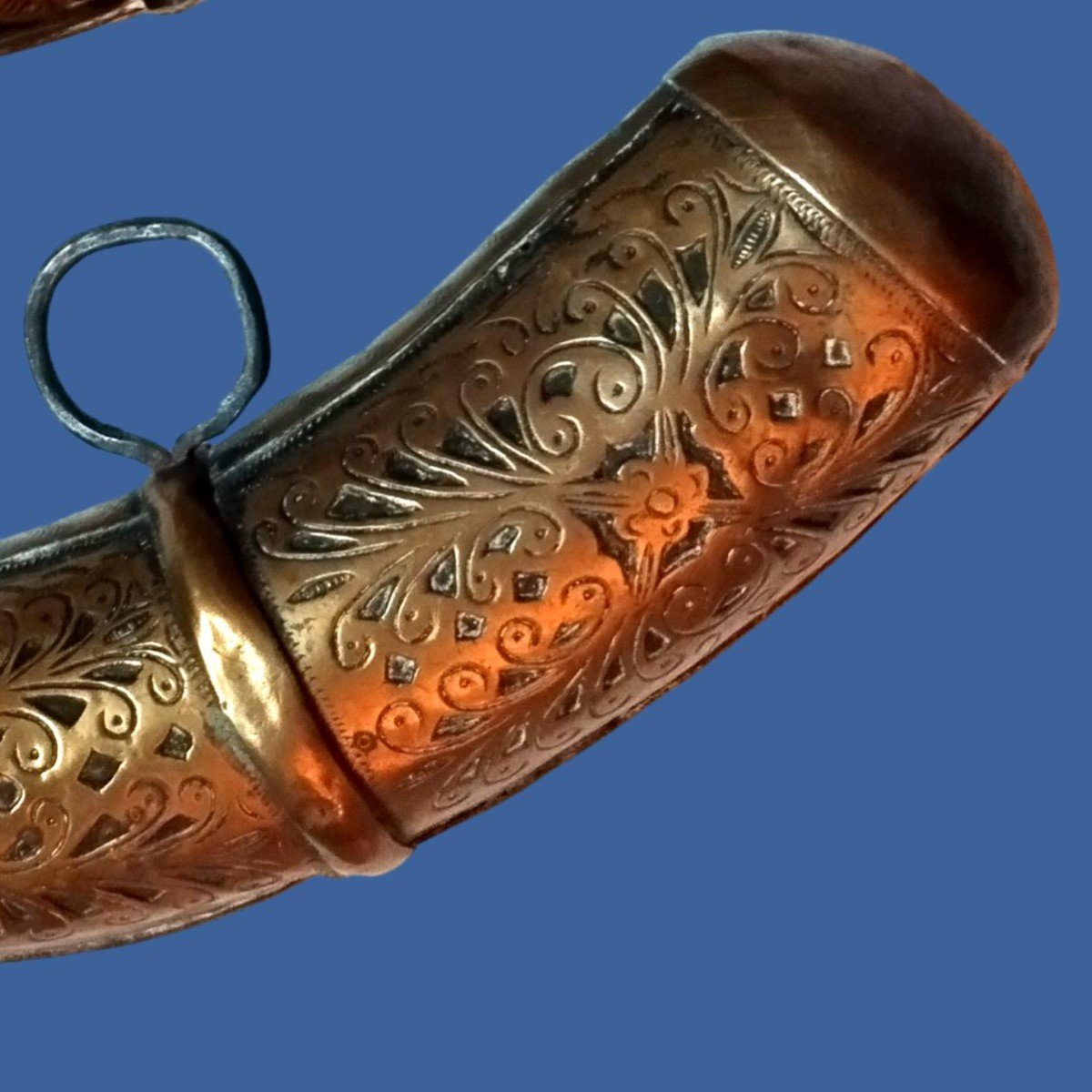 Two Engraved Brass Powder Horns, Morocco, Late 19th-early 20th Century-photo-3