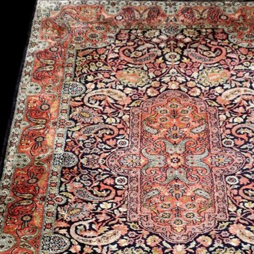 Kashmir Silk Rug, 94 X 153 Cm, Hand Knotted Silk, Jammu And Kashmir Circa 1970-1980-photo-1