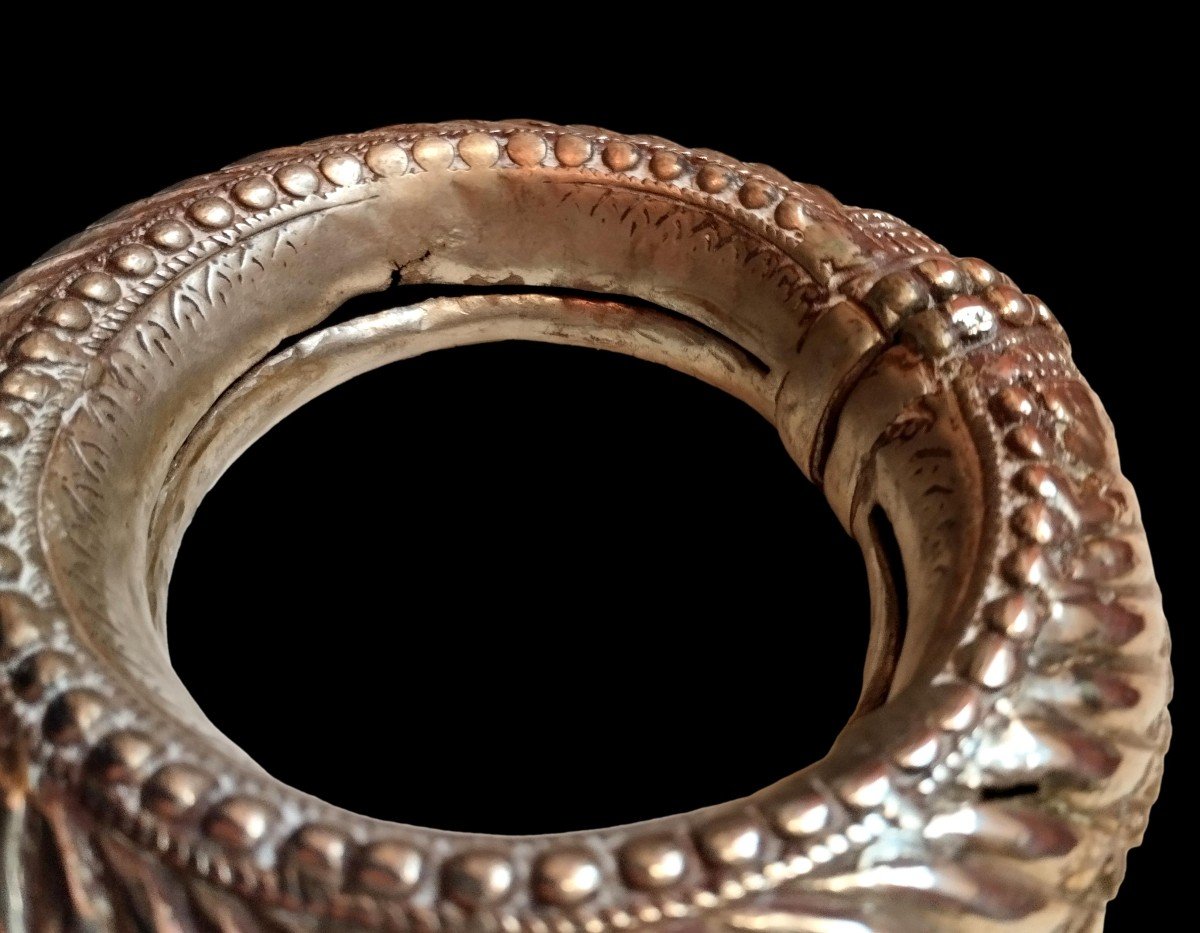 Berber, Amazigh, Maghreb Ankle Ring (khlakhel), Circa 1890 - 1910, Heavy Silver-plated Metal-photo-4