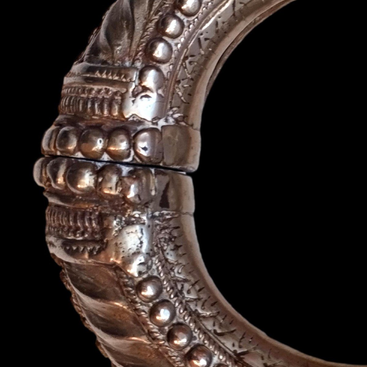 Berber, Amazigh, Maghreb Ankle Ring (khlakhel), Circa 1890 - 1910, Heavy Silver-plated Metal-photo-2