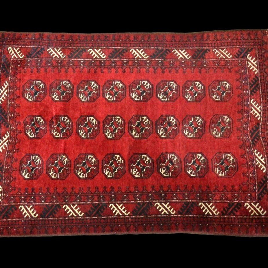 Tapis Afghan, 111 x 156 cm, milieu XXème, laine sur laine nouée main, Afghanistan , Bel état-photo-2