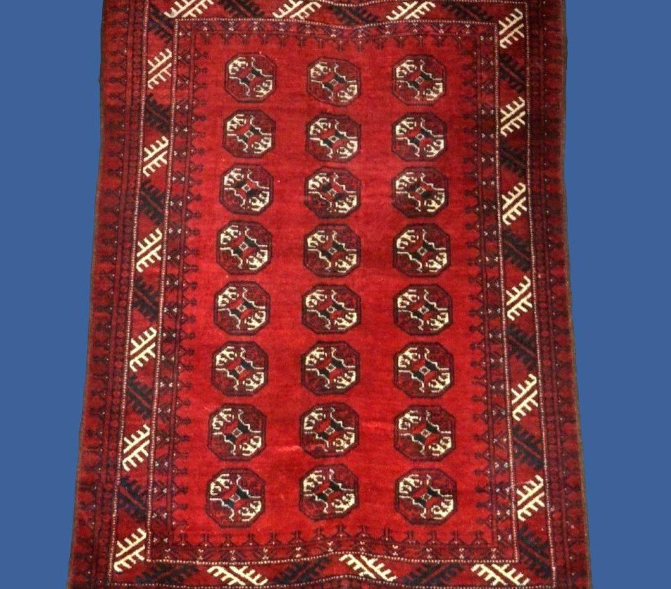 Tapis Afghan, 111 x 156 cm, milieu XXème, laine sur laine nouée main, Afghanistan , Bel état-photo-7