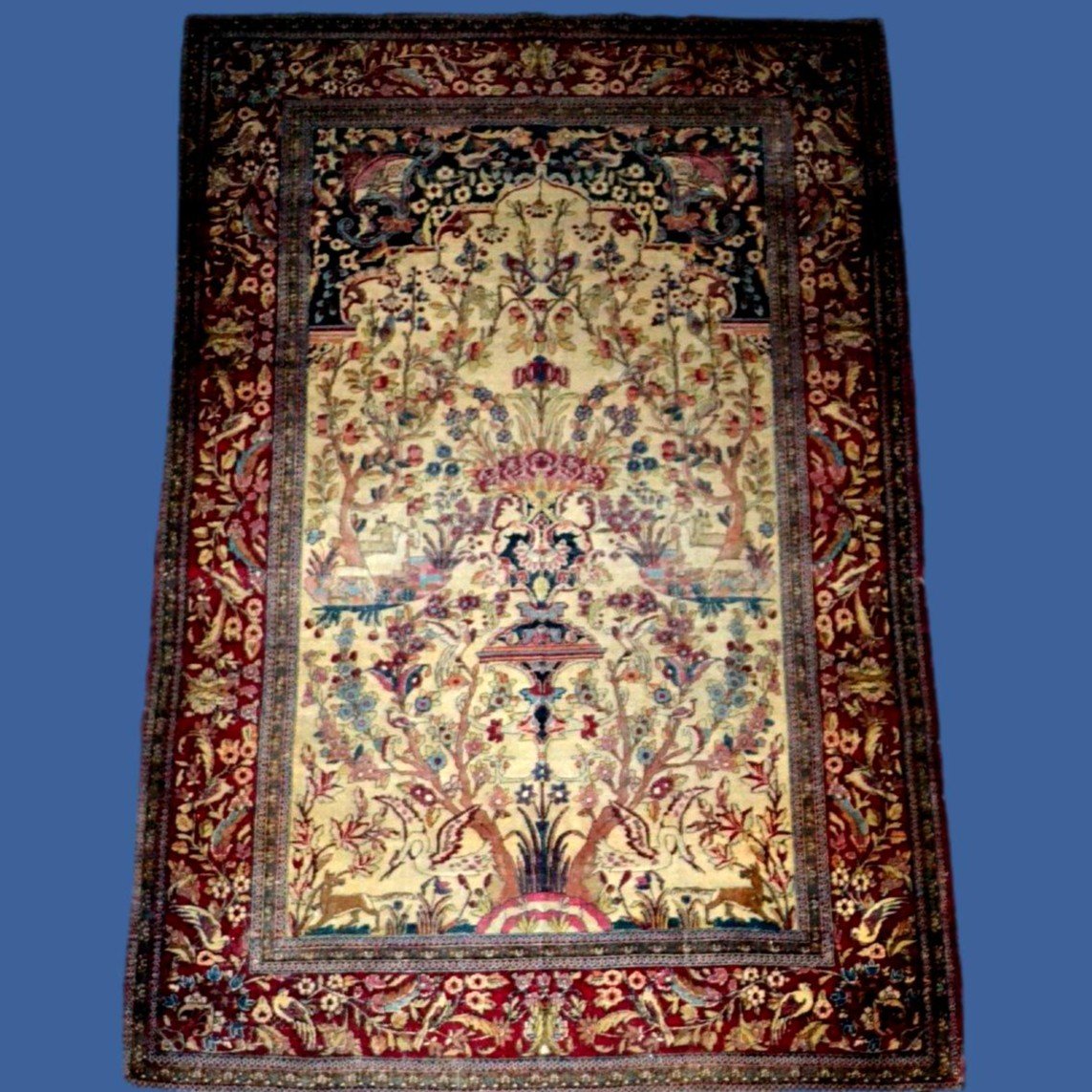 Tapis Ispahan ancien, laine & soie nouées main, 137 x 207 cm, seconde partie du XIXème S Kadjar-photo-2