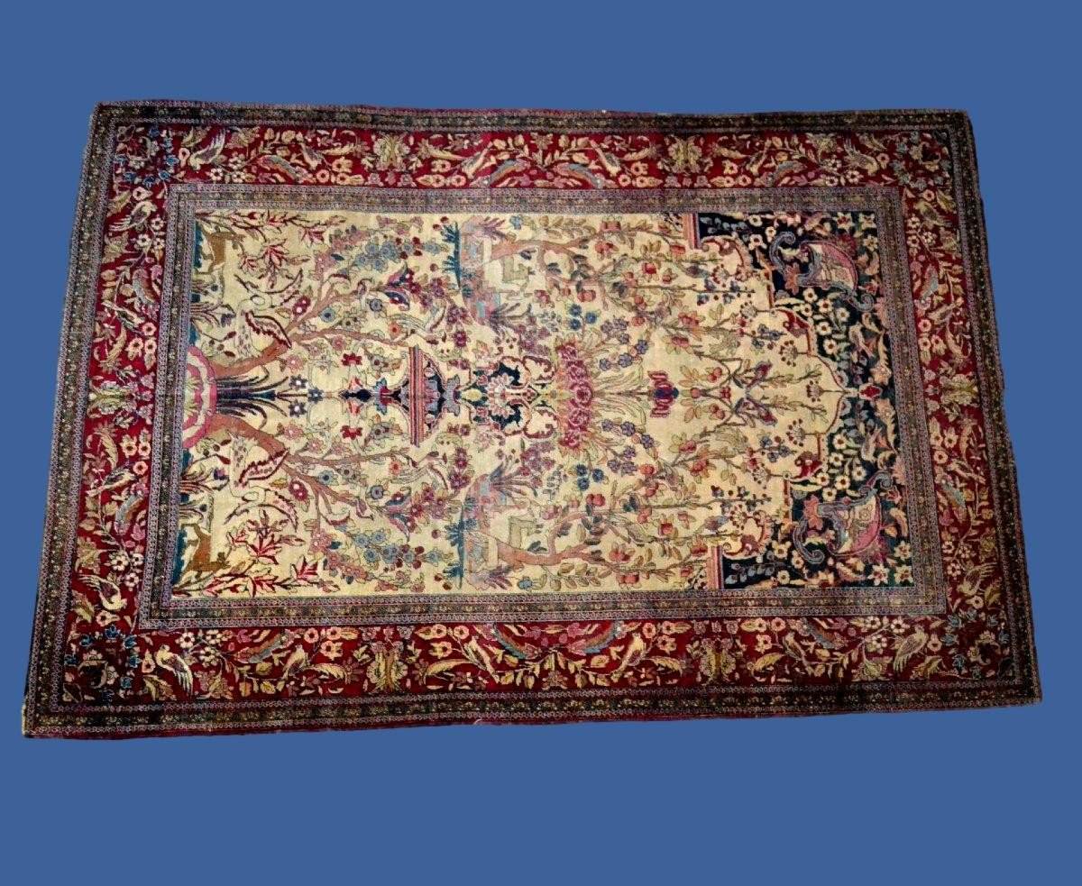 Tapis Ispahan ancien, laine & soie nouées main, 137 x 207 cm, seconde partie du XIXème S Kadjar-photo-3