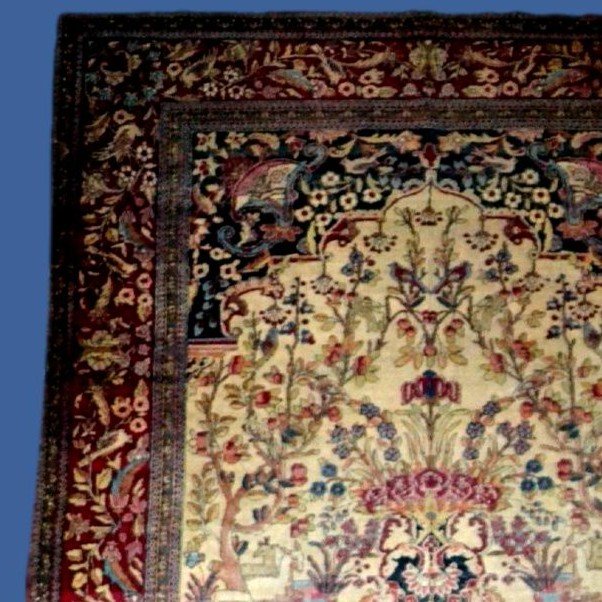 Tapis Ispahan ancien, laine & soie nouées main, 137 x 207 cm, seconde partie du XIXème S Kadjar-photo-4