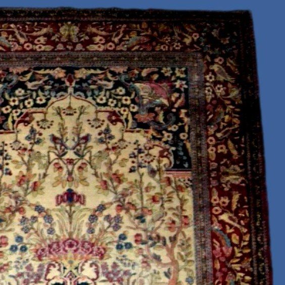 Tapis Ispahan ancien, laine & soie nouées main, 137 x 207 cm, seconde partie du XIXème S Kadjar-photo-1