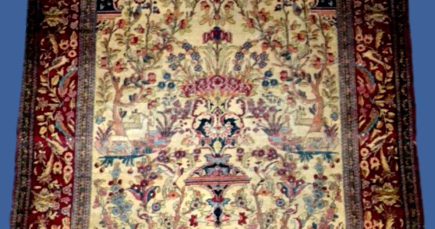 Tapis Ispahan ancien, laine & soie nouées main, 137 x 207 cm, seconde partie du XIXème S Kadjar-photo-2