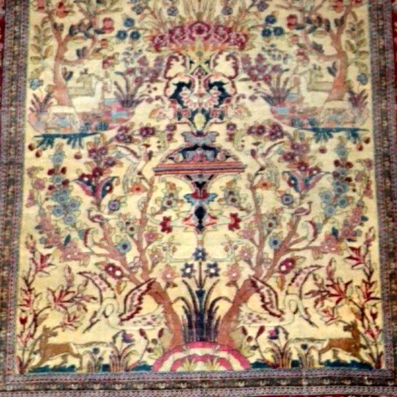 Tapis Ispahan ancien, laine & soie nouées main, 137 x 207 cm, seconde partie du XIXème S Kadjar-photo-6