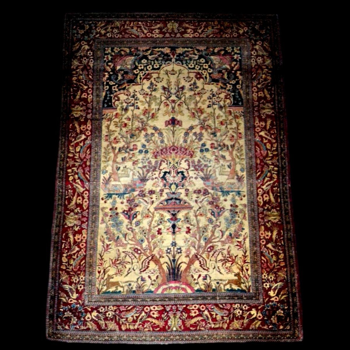 Tapis Ispahan ancien, laine & soie nouées main, 137 x 207 cm, seconde partie du XIXème S Kadjar-photo-8