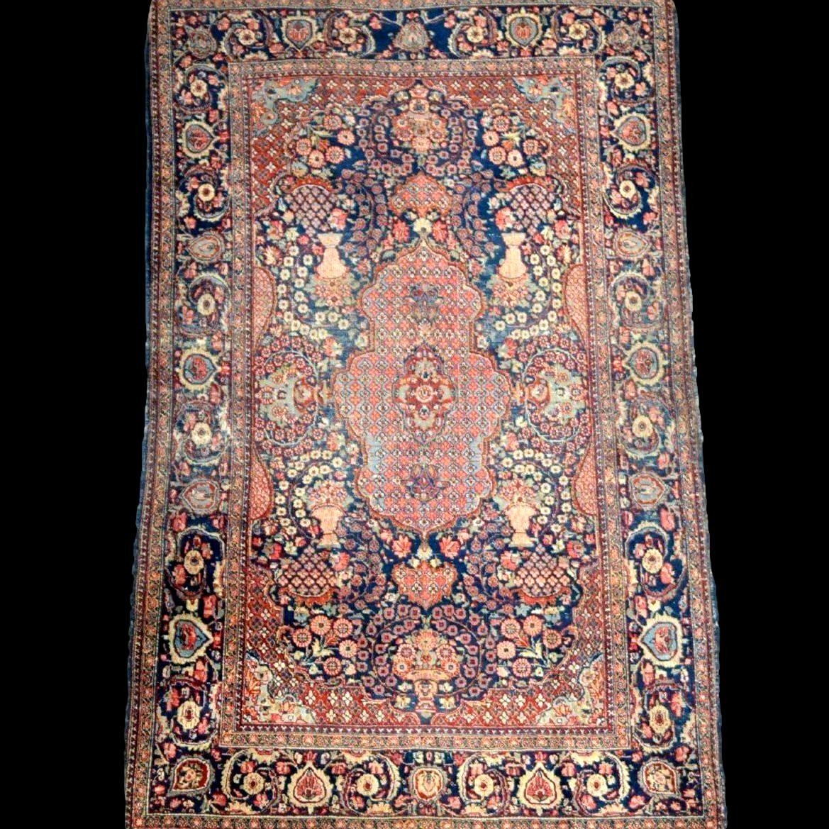 Tapis Kashan floral ancien, 128 x 200 cm, laine nouée main en Iran, Perse, fin XIXéme, début XX-photo-2