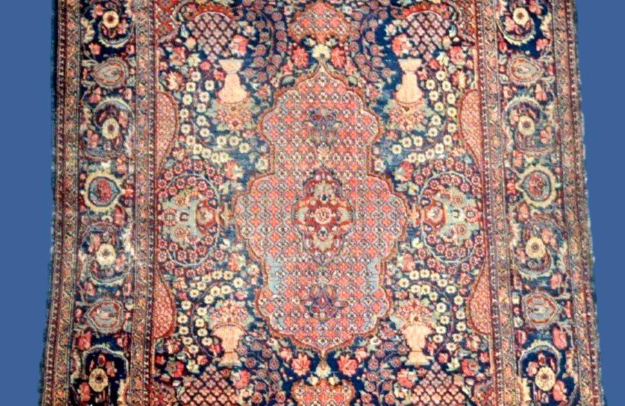 Tapis Kashan floral ancien, 128 x 200 cm, laine nouée main en Iran, Perse, fin XIXéme, début XX-photo-2