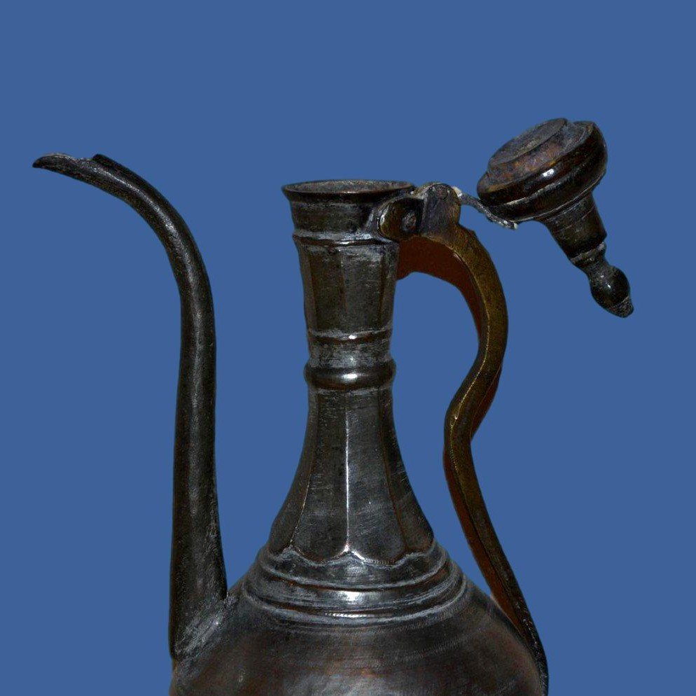 Ottoman Ewer In Tinned Brass, Ht 51 Cm, 19th Century Ottoman Art, In Very Good Condition -photo-3