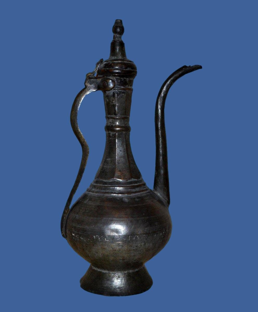 Ottoman Ewer In Tinned Brass, Ht 51 Cm, 19th Century Ottoman Art, In Very Good Condition -photo-2