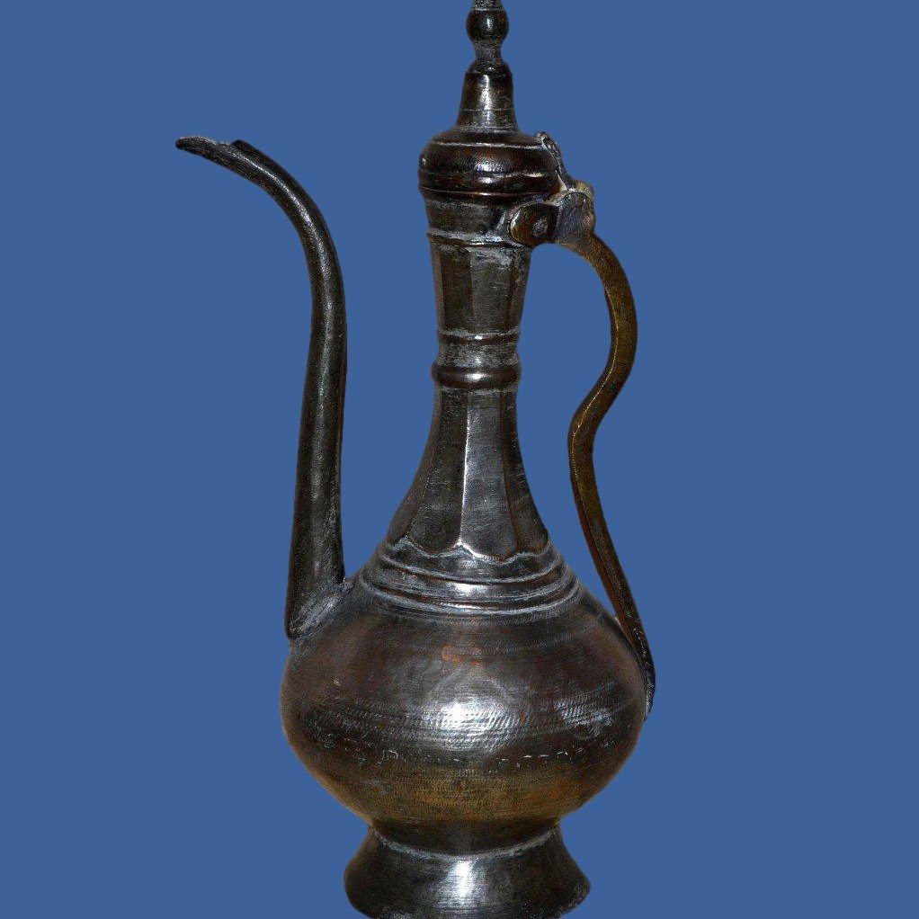 Ottoman Ewer In Tinned Brass, Ht 51 Cm, 19th Century Ottoman Art, In Very Good Condition 