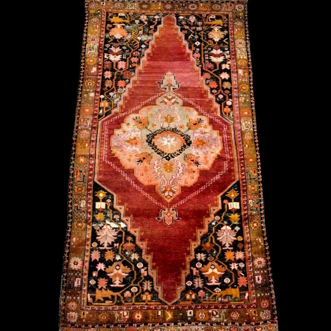 Tapis Dazkiri ancien, 130 x 250 cm, laine sur laine nouées main sous l'Empire Ottoman, XIXème-photo-2