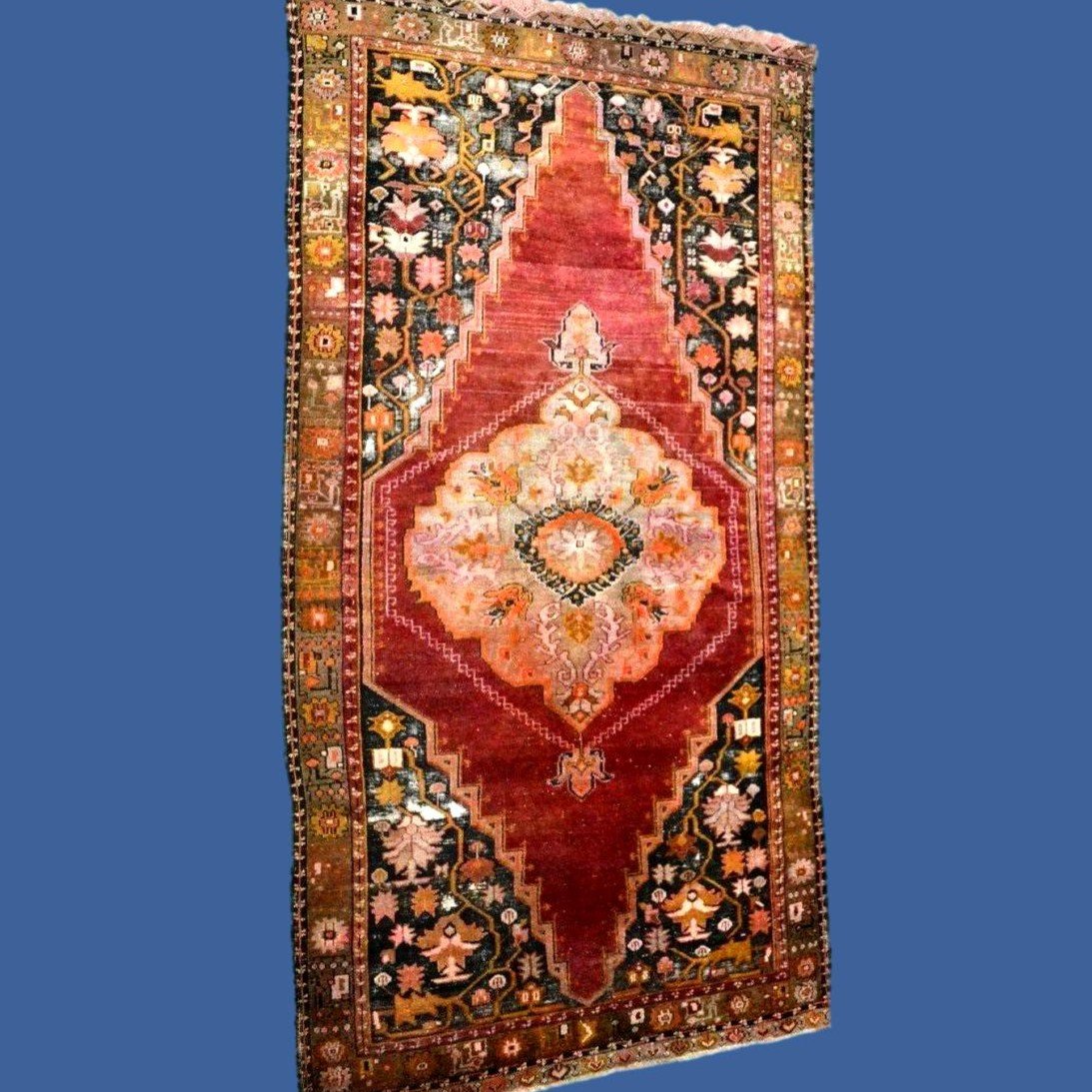 Tapis Dazkiri ancien, 130 x 250 cm, laine sur laine nouées main sous l'Empire Ottoman, XIXème-photo-3