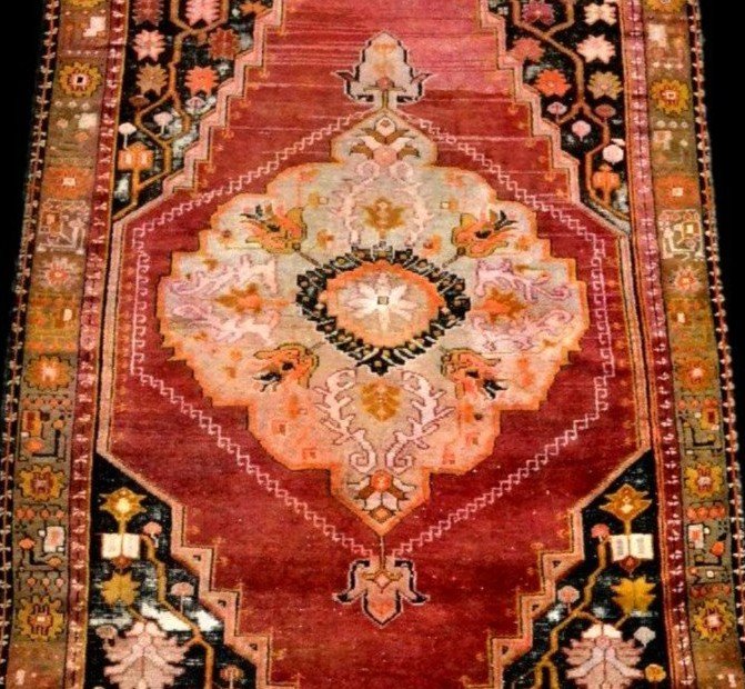 Tapis Dazkiri ancien, 130 x 250 cm, laine sur laine nouées main sous l'Empire Ottoman, XIXème-photo-4