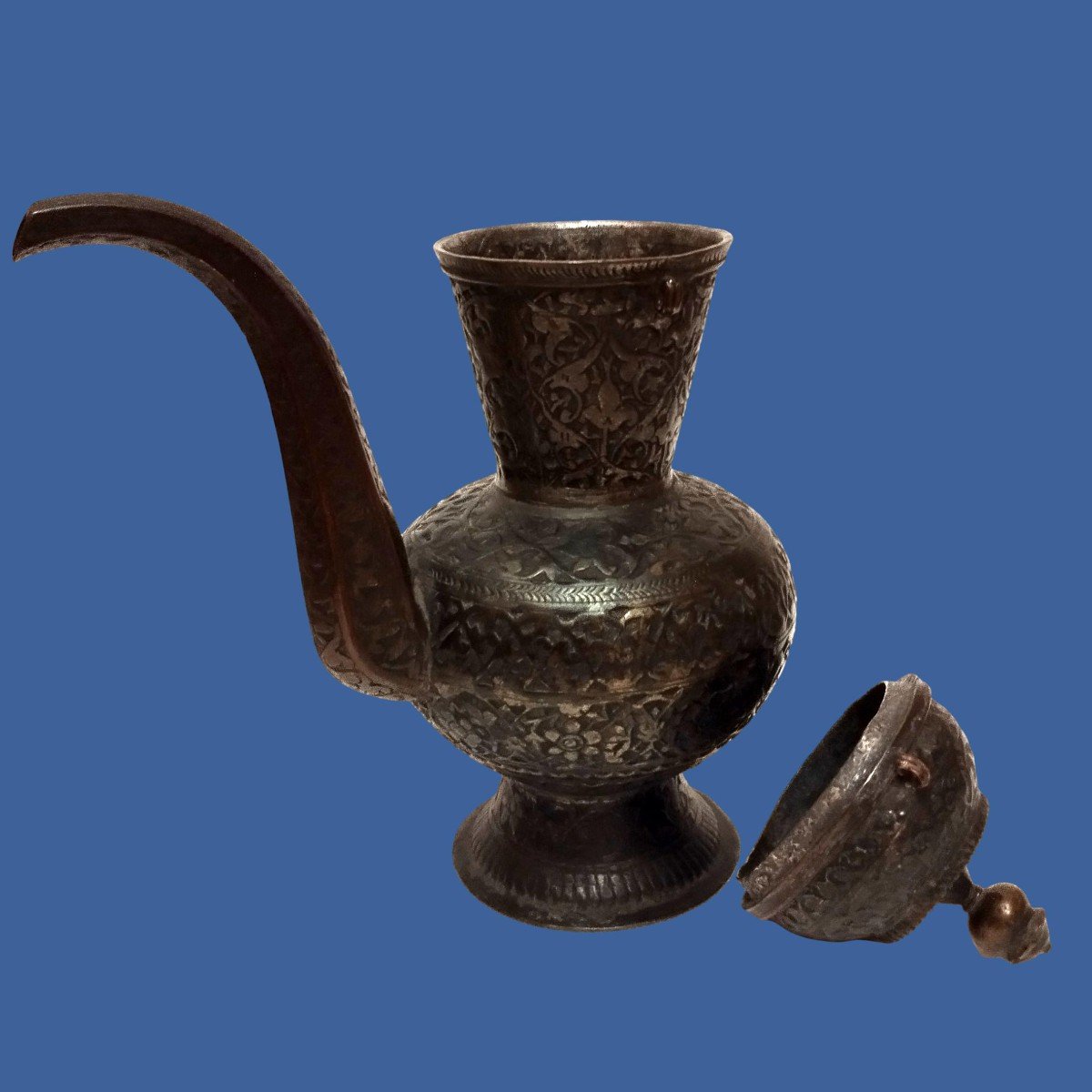 Ewer, Central Asia, Bukhara Region, Heavily Decorated Object, Engravings On Tinned Bronze-photo-2