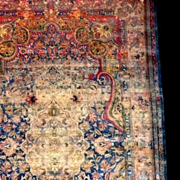 Tapis Kashan ancien, soie/soie, 126 x 208 cm, noué main, Iran, Perse, dynastie Kadjar XIXème-photo-4