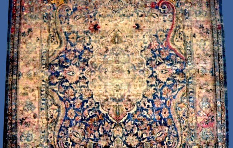 Tapis Kashan ancien, soie/soie, 126 x 208 cm, noué main, Iran, Perse, dynastie Kadjar XIXème-photo-1