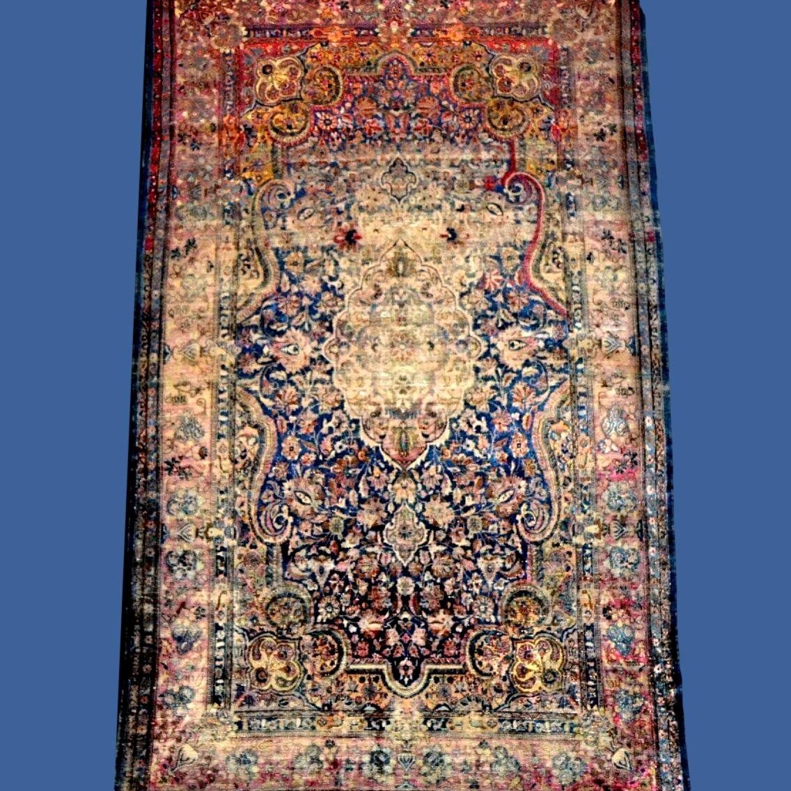 Antique Kashan Carpet, Silk/silk, 126 X 208 Cm, Hand-knotted, Iran, Persia, Kadjar Dynasty 19th Century-photo-7