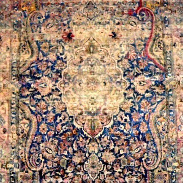 Tapis Kashan ancien, soie/soie, 126 x 208 cm, noué main, Iran, Perse, dynastie Kadjar XIXème