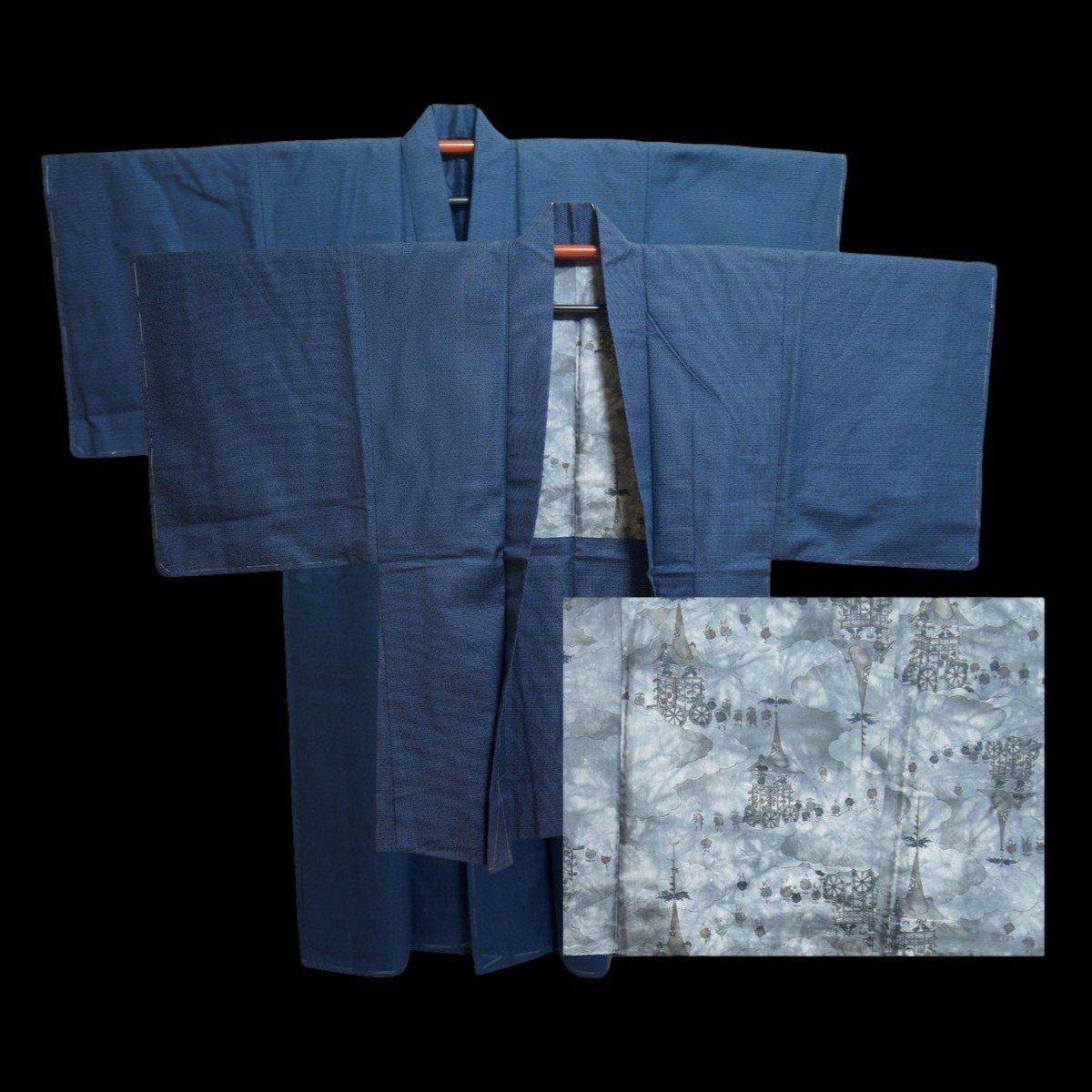 Kimono And Its Traditional Haori, Tsumugi In Silk On Silk, Japan Circa 1980, Never Used