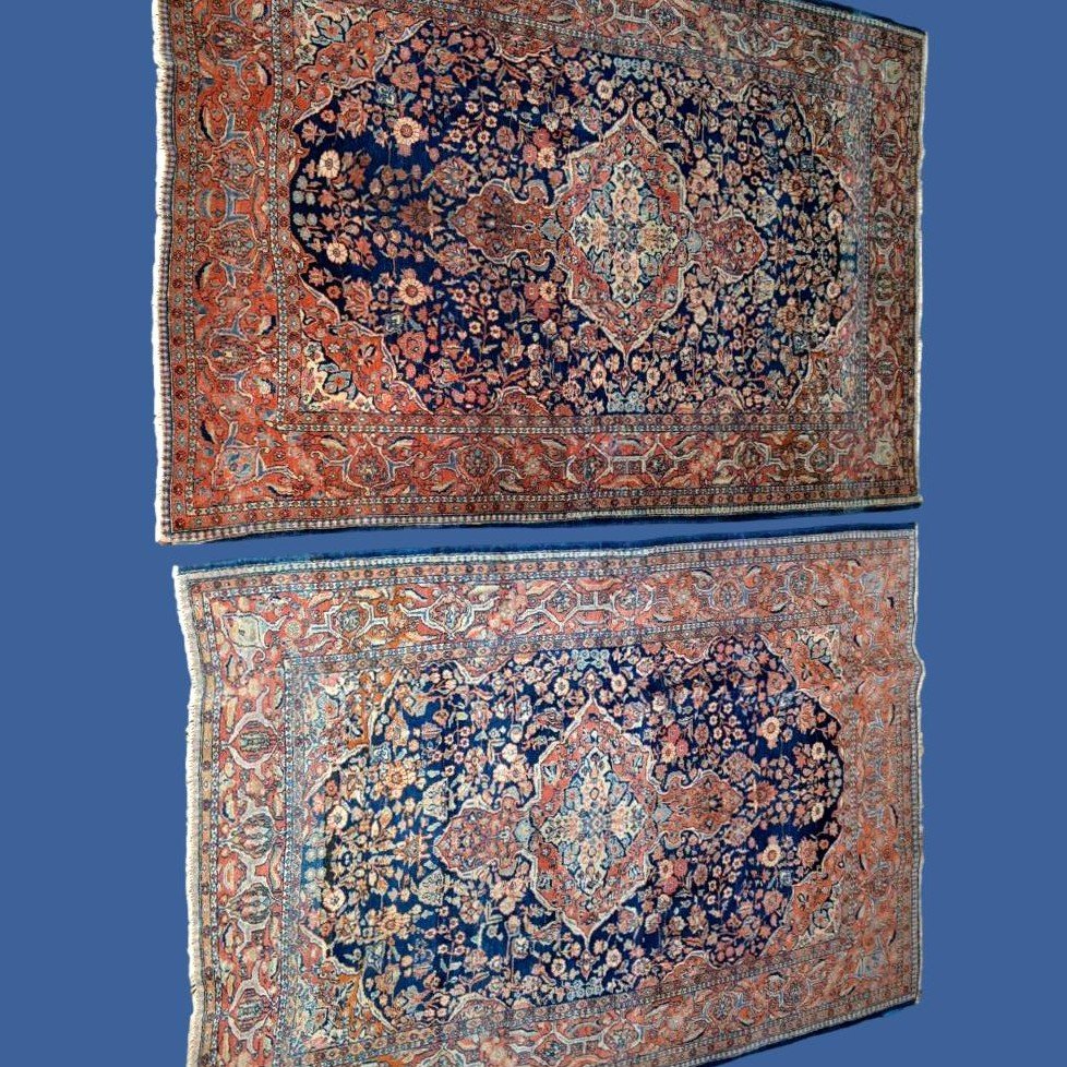 Pair Of Antique Sarouk Rugs, 135 X 197 Cm, Hand-knotted Kork Wool In Iran Circa 1900 - 1920-photo-2