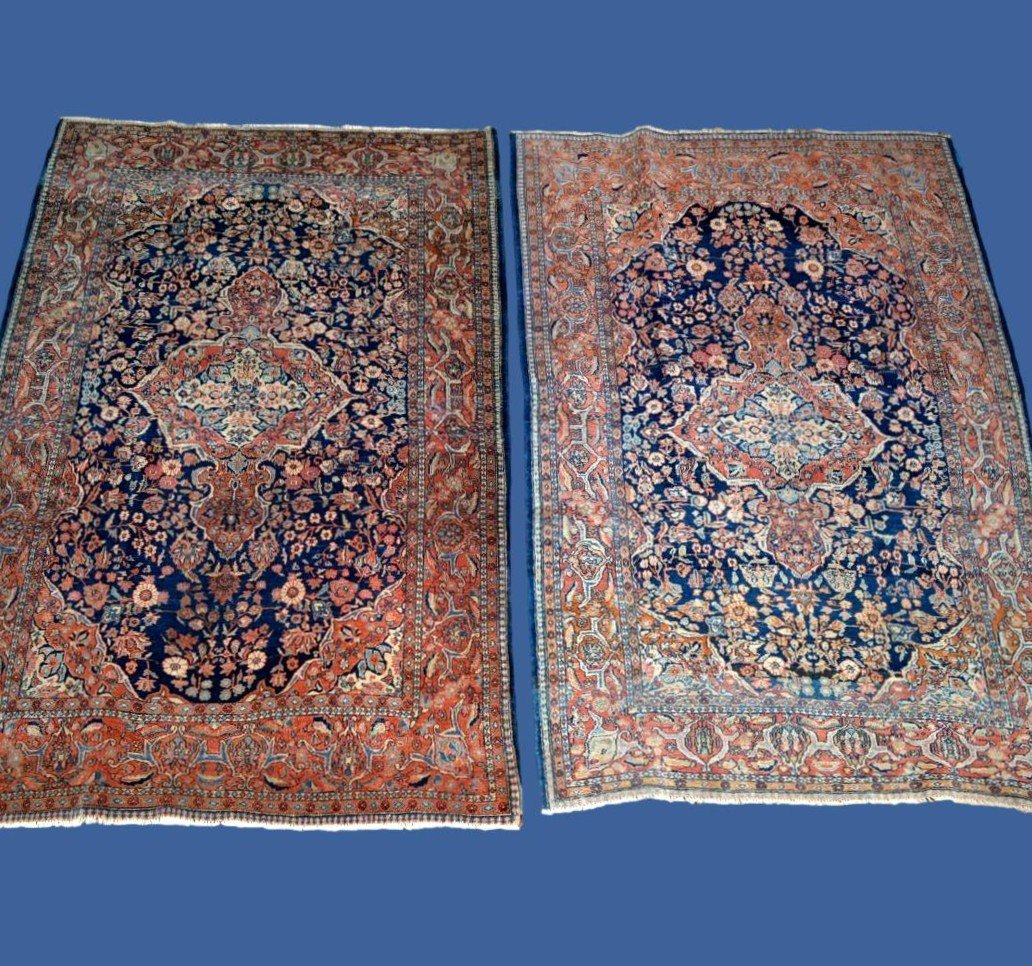 Pair Of Antique Sarouk Rugs, 135 X 197 Cm, Hand-knotted Kork Wool In Iran Circa 1900 - 1920-photo-7